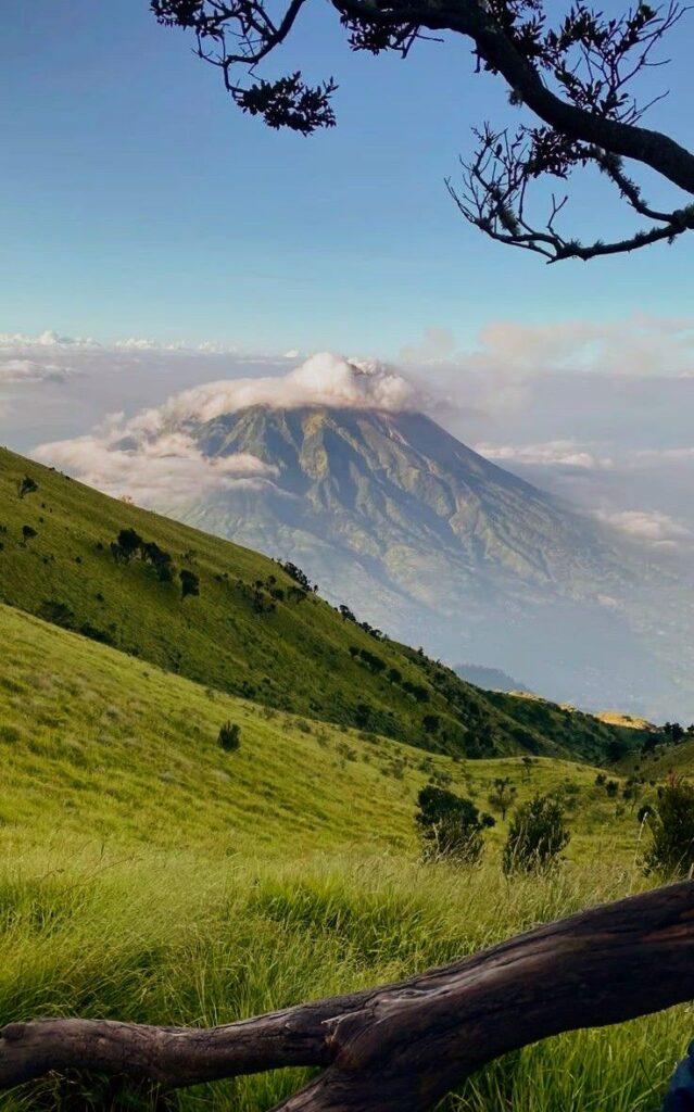 Hamparan tenda camping di area puncak Gunung Merbabu